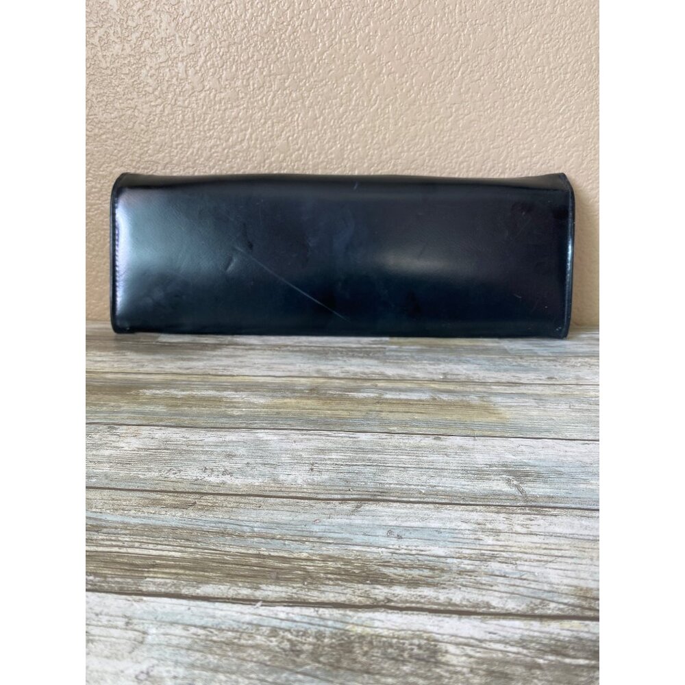 1950s Aetna USA Black Patent Envelope Clutch Purse Royaltone Lined 15" Mid Centu - Picture 6 of 16